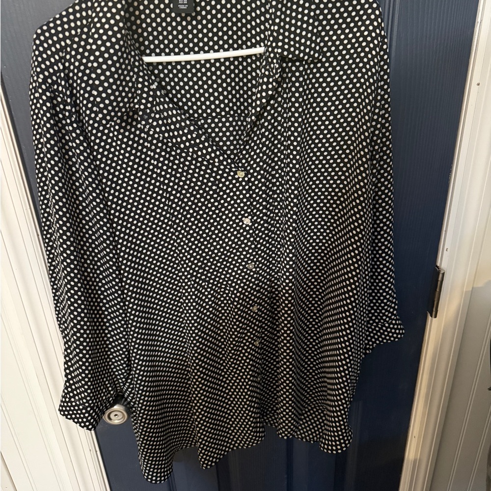 Elegant Black and White Polka Dot Button Down Shirt